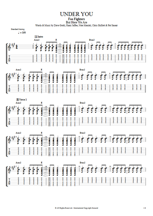 Under You Foo Fighters guitar pro tab EGuitarI Full Score mysongbook