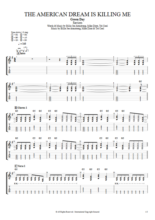 The American Dream Is Killing Me Green Day guitar pro tab EGuitarI Full Score mysongbook