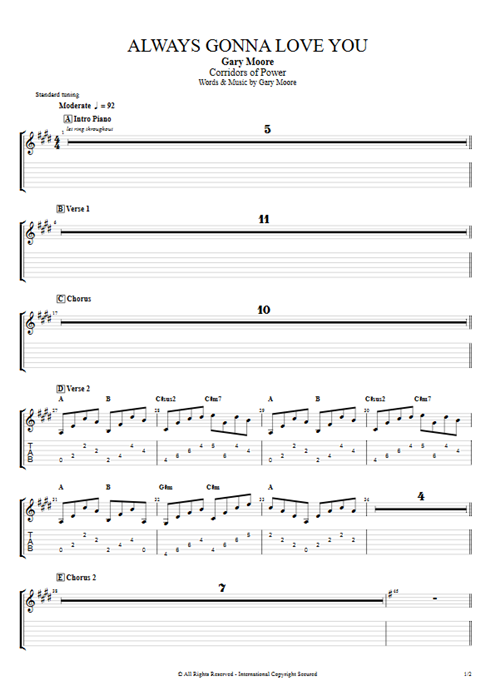 Always Gonna Love You Gary Moore guitar pro tab AGuitar Rhythm Guitars mysongbook