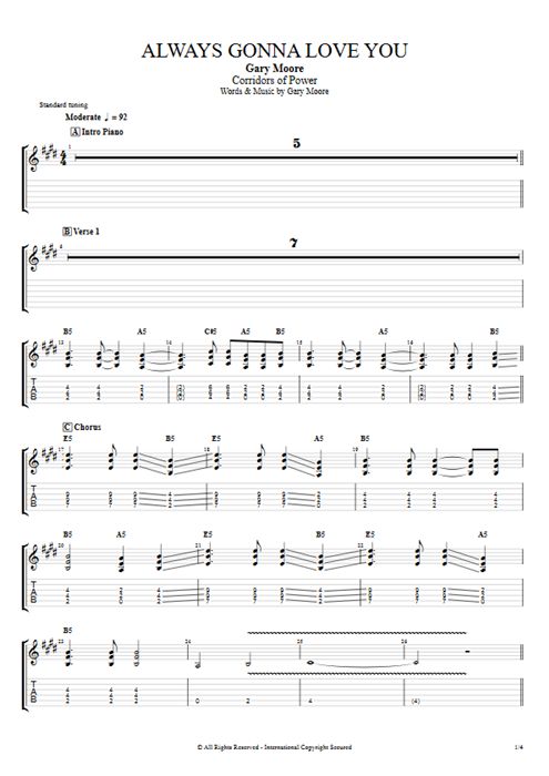 Always Gonna Love You Gary Moore guitar pro tab EGuitar Rhythm Guitars mysongbook