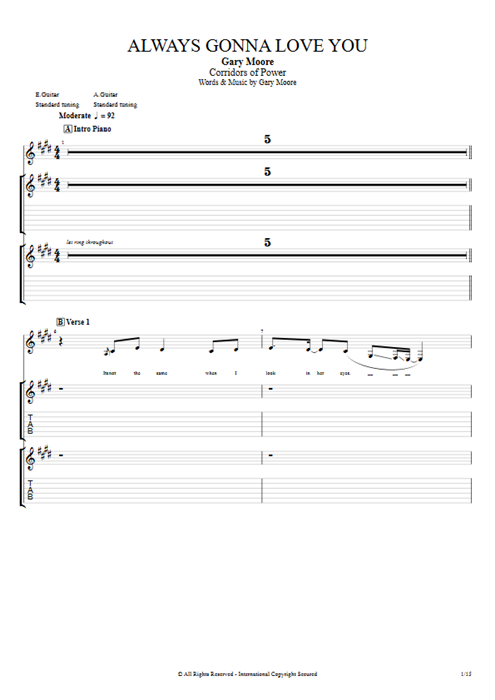 Always Gonna Love You Gary Moore guitar pro tab Full Score Rhythm Guitars mysongbook