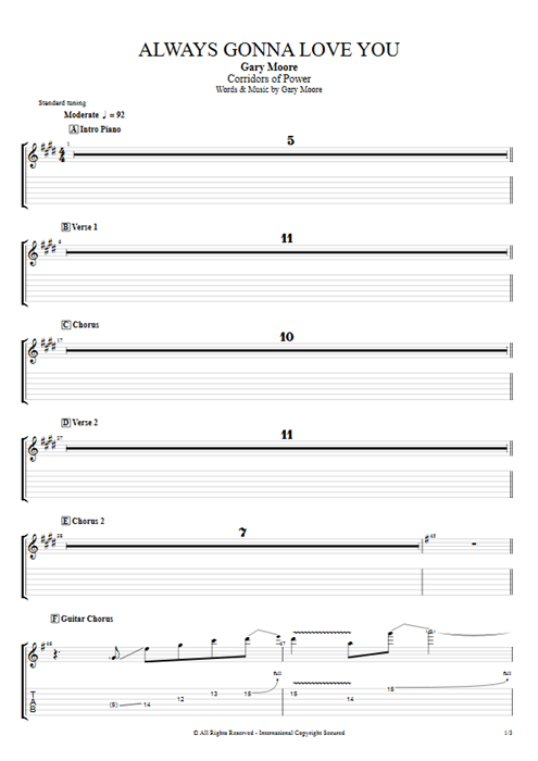 Always Gonna Love You Gary Moore guitar pro tab EGuitar Lead Guitar mysongbook