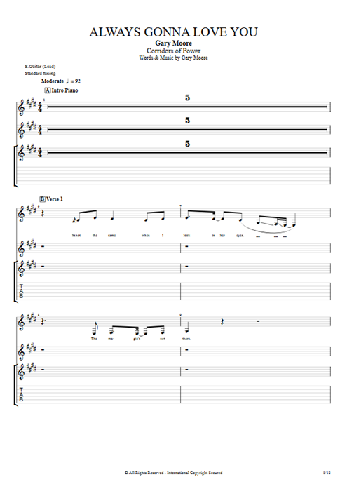 Always Gonna Love You Gary Moore guitar pro tab Full Score Lead Guitar mysongbook