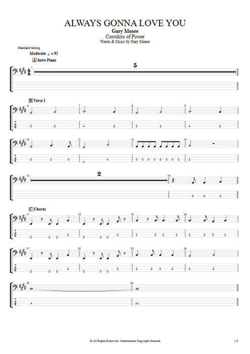 Always Gonna Love You Gary Moore guitar pro tab EBass Bass mysongbook