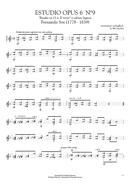 Estudio Opus 6  N°9 Fernando Sor guitar pro tab AGuitar Guitare seule mysongbook