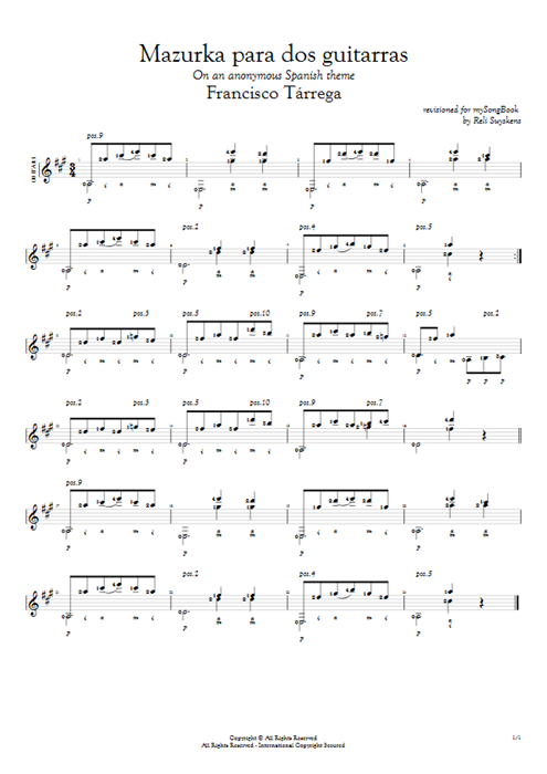 Mazurka para dos guitarras Francisco Tarrega guitar pro tab AGuitarI Dúo de guitarras mysongbook