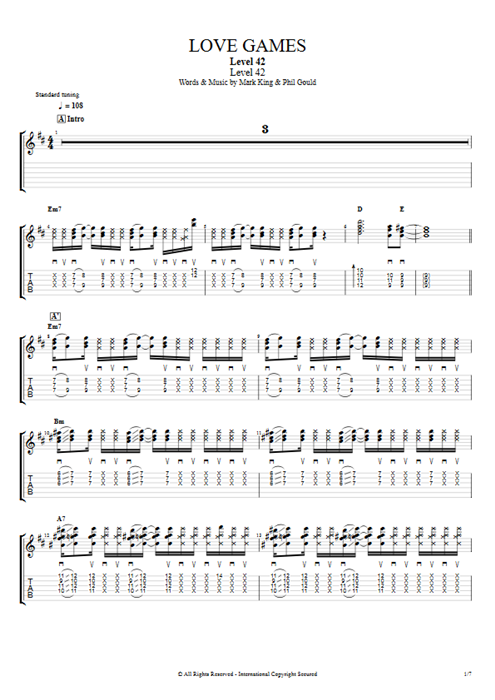 Love Games Level 42 guitar pro tab EGuitar Full Score mysongbook