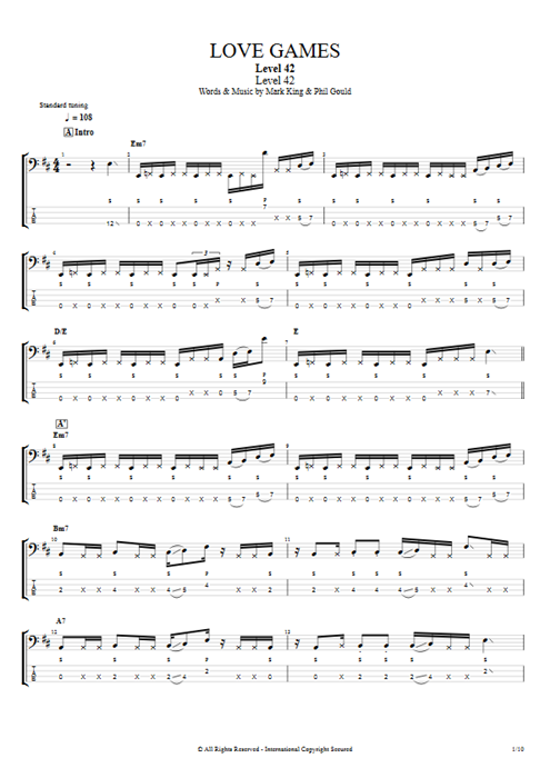 Love Games Level 42 guitar pro tab EBass Full Score mysongbook