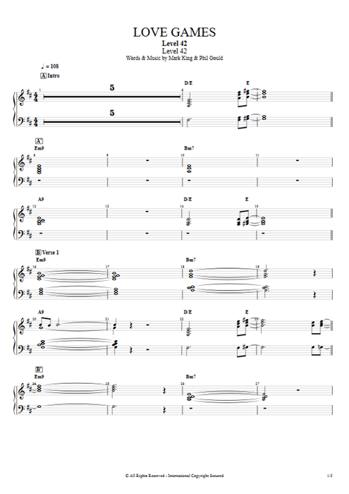 Love Games Level 42 guitar pro tab EPiano Full Score mysongbook