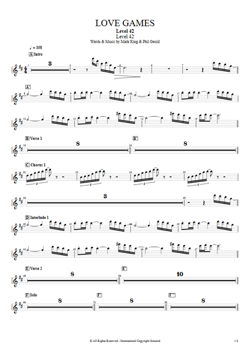 Love Games Level 42 guitar pro tab KeySynth Full Score mysongbook