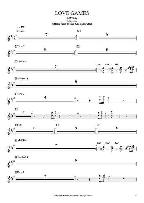 Love Games Level 42 guitar pro tab LeadSynth Full Score mysongbook