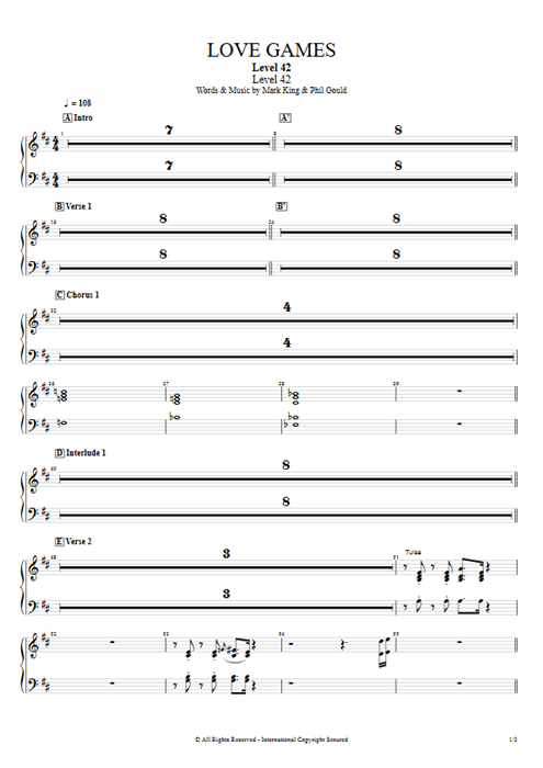 Love Games Level 42 guitar pro tab PadSynthII Full Score mysongbook