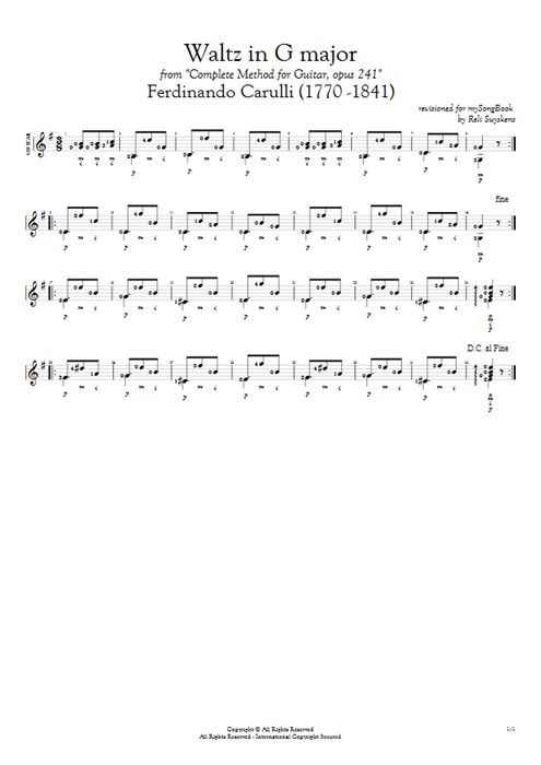 Waltz in G Major Ferdinando Carulli guitar pro tab AGuitar Guitarra solo mysongbook
