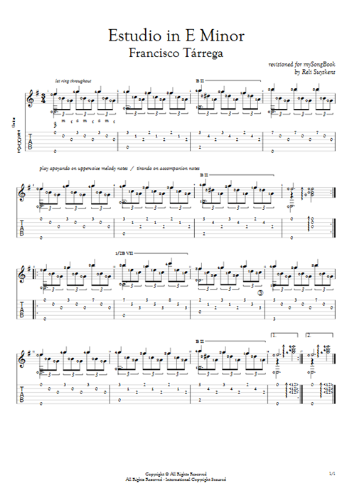 Estudio in E minor Francisco Tarrega guitar pro tab AGuitar Guitare seule mysongbook