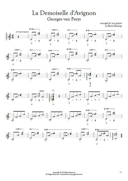 La demoiselle d'Avignon Georges Van Parys guitar pro tab AGuitarII Guitar Duet mysongbook