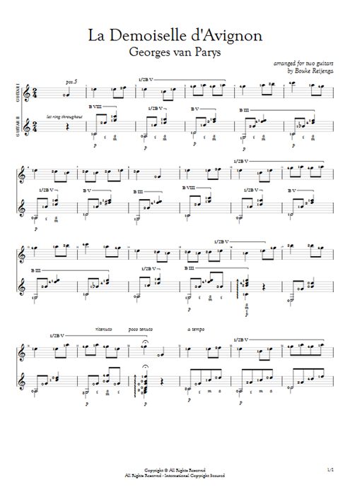 La demoiselle d'Avignon Georges Van Parys guitar pro tab Full Score Guitar Duet mysongbook