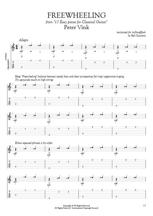 Freewheeling (from 17 easy pieces for classical guitar) Peter Vink guitar pro tab AGuitar Guitarra solo mysongbook