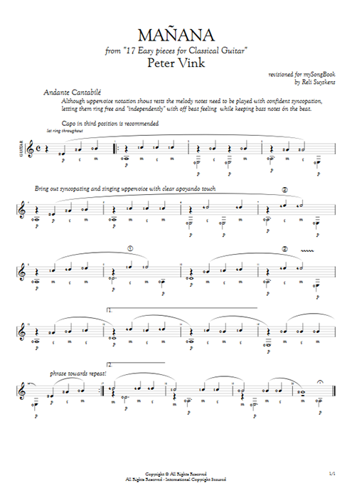 Mañana Peter Vink guitar pro tab AGuitar Guitare seule mysongbook