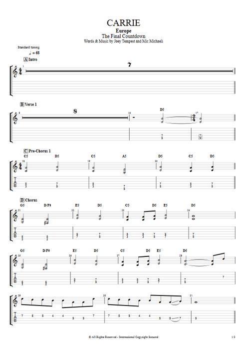 Carrie Europe guitar pro tab EGuitarI Rhythm Guitars mysongbook