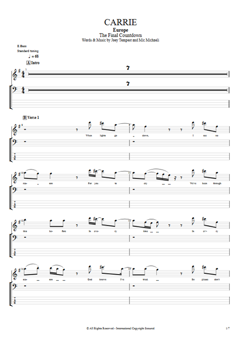 Carrie Europe guitar pro tab Full Score Bass mysongbook
