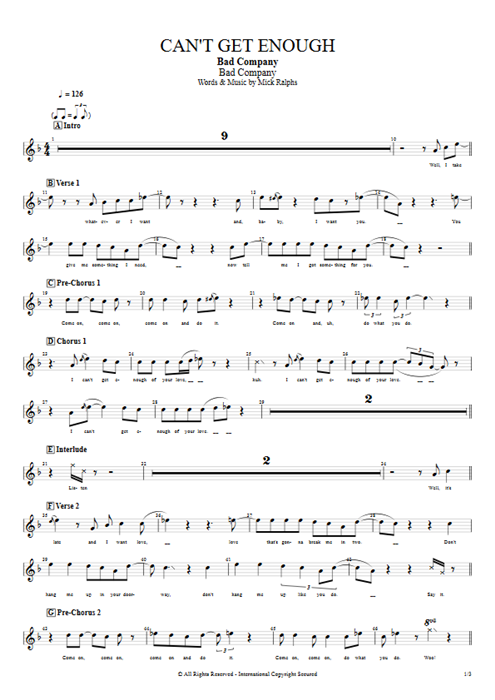 Can't Get Enough Bad Company guitar pro tab Vocals Guitars, Bass & Backing Track mysongbook