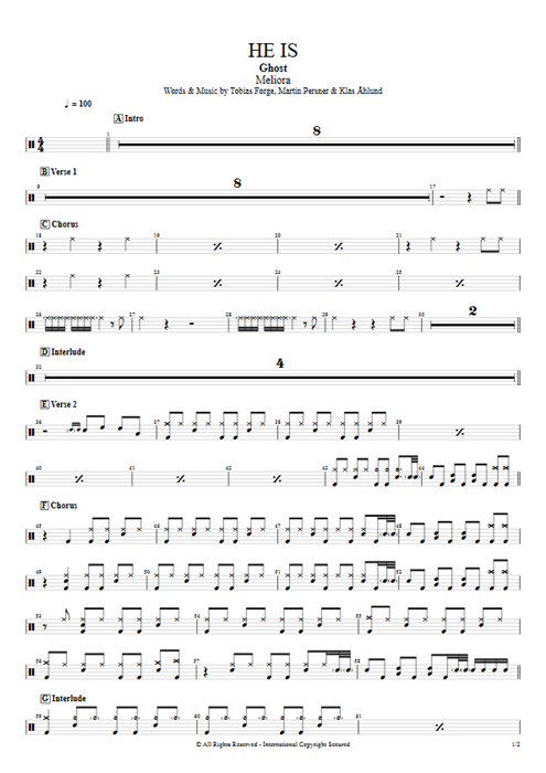 He Is Ghost guitar pro tab Drums Full Score mysongbook