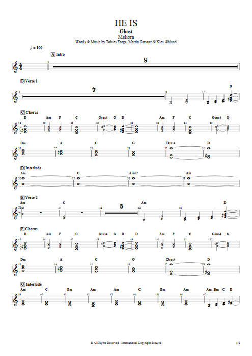 He Is Ghost guitar pro tab SynthStrings Full Score mysongbook