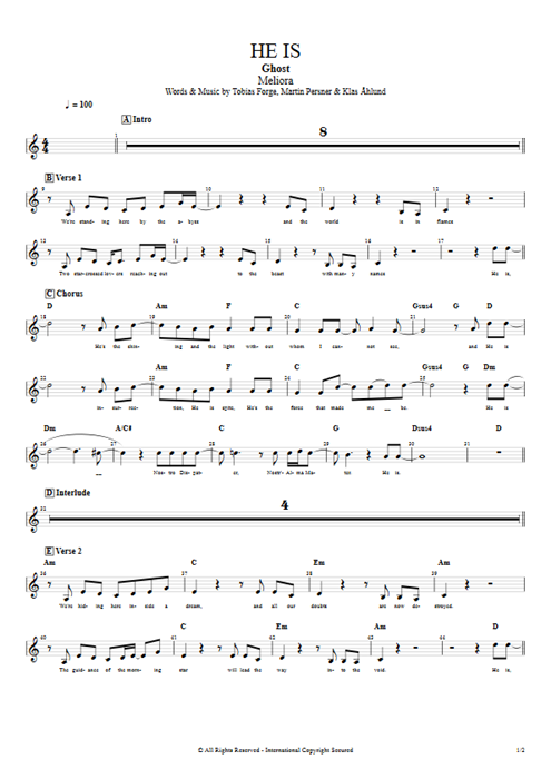He Is Ghost guitar pro tab Vocals Full Score mysongbook