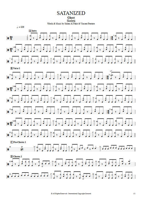 Satanized Ghost guitar pro tab Drums Full Score mysongbook