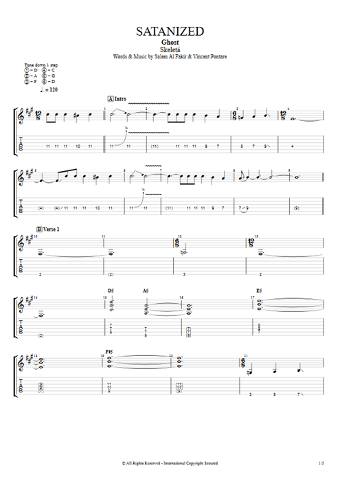Satanized Ghost guitar pro tab EGuitarII Guitars, Bass & Backing Track mysongbook
