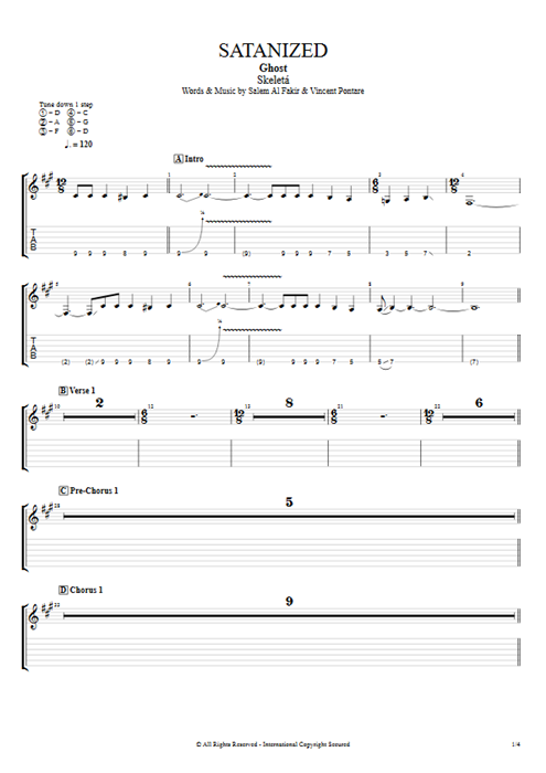 Satanized Ghost guitar pro tab EGuitarIII Guitars, Bass & Backing Track mysongbook