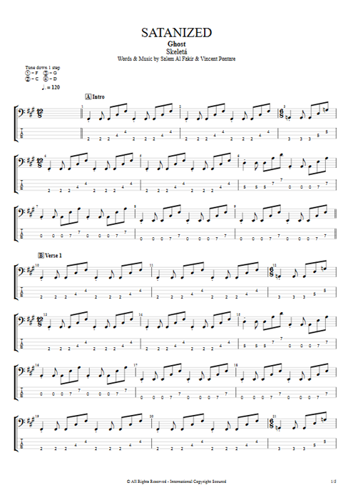 Satanized Ghost guitar pro tab EBass Guitars, Bass & Backing Track mysongbook