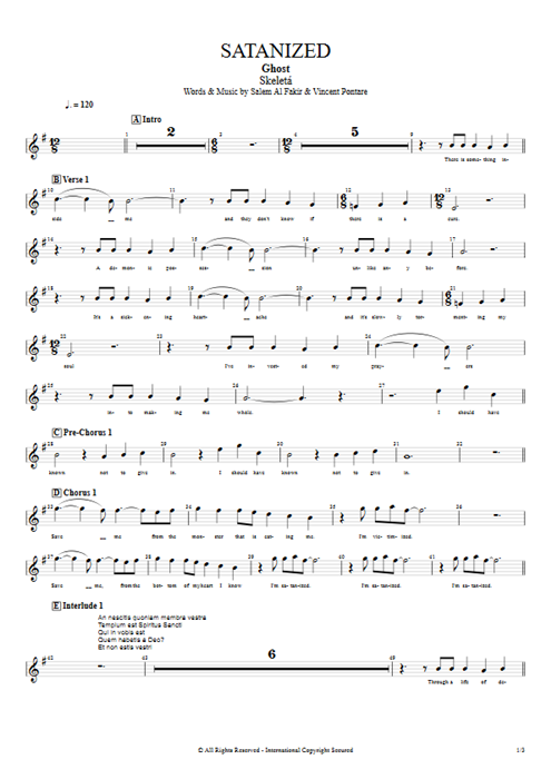 Satanized Ghost guitar pro tab Vocals Guitars, Bass & Backing Track mysongbook