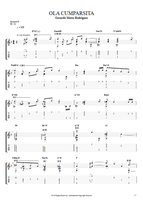 Ola Cumparsita Gerardo Matos Rodriguez guitar pro tab AGuitar Guitare seule mysongbook