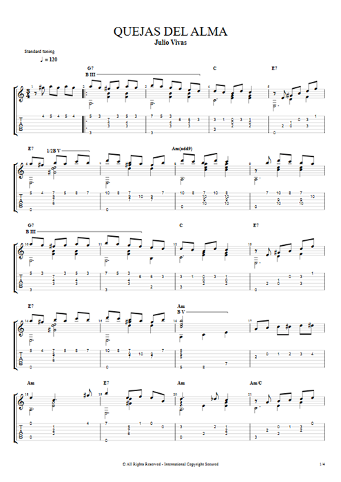 Quejas del Alma Julio Vivas guitar pro tab AGuitar Solo Guitar mysongbook