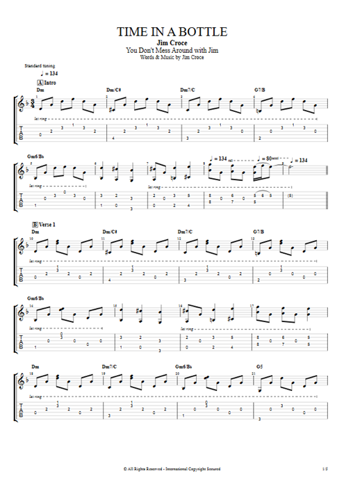 Time in a Bottle Jim Croce guitar pro tab AGuitarI Guitars, Bass & Backing Track mysongbook