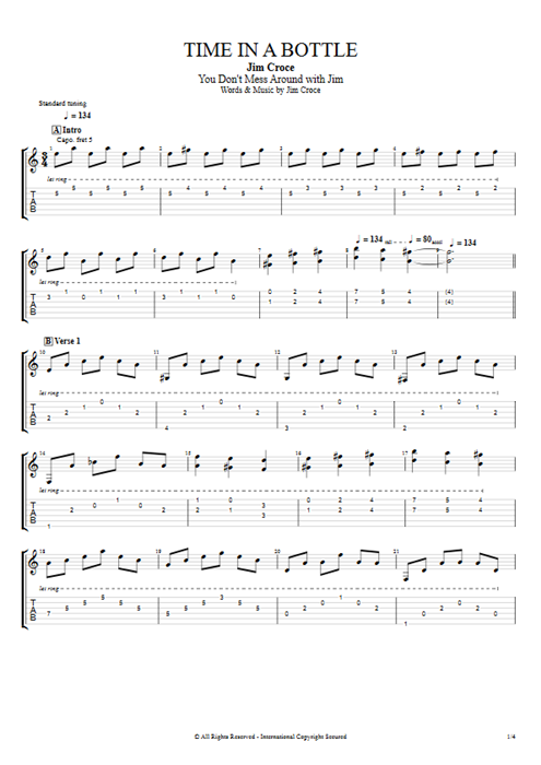 Time in a Bottle Jim Croce guitar pro tab AGuitarII Guitars, Bass & Backing Track mysongbook