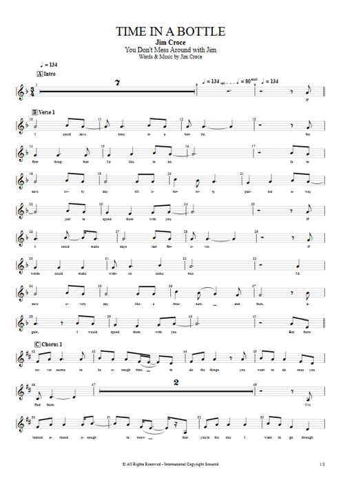 Time in a Bottle Jim Croce guitar pro tab Vocals Guitars, Bass & Backing Track mysongbook