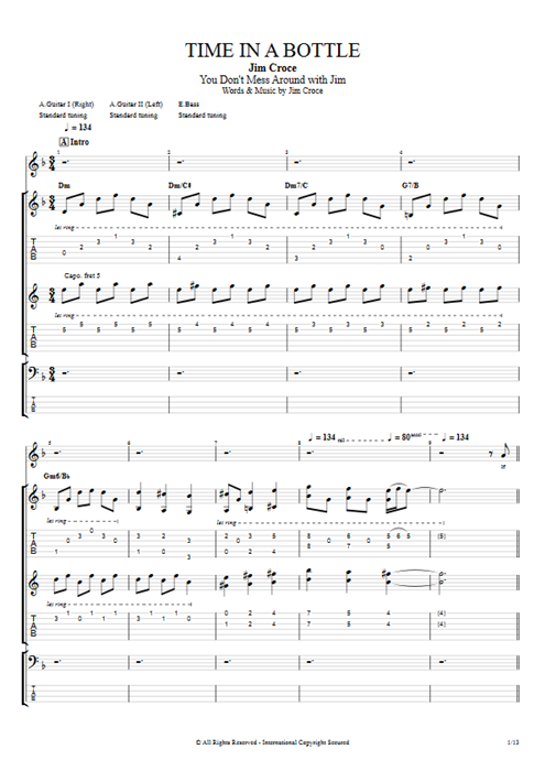 Time in a Bottle Jim Croce guitar pro tab Full Score Guitars, Bass & Backing Track mysongbook