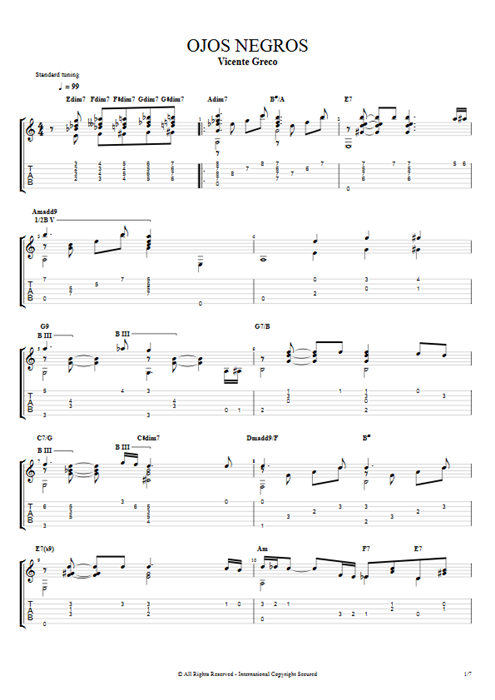 Ojos Negros Vicente Greco guitar pro tab AGuitar Guitarra solo mysongbook