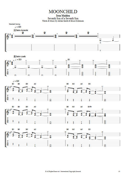 Moonchild Iron Maiden guitar pro tab EGuitarI Guitarras y pista de acompañamiento mysongbook
