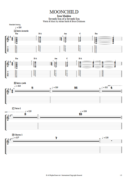 Moonchild Iron Maiden guitar pro tab AGuitar Guitarras y pista de acompañamiento mysongbook
