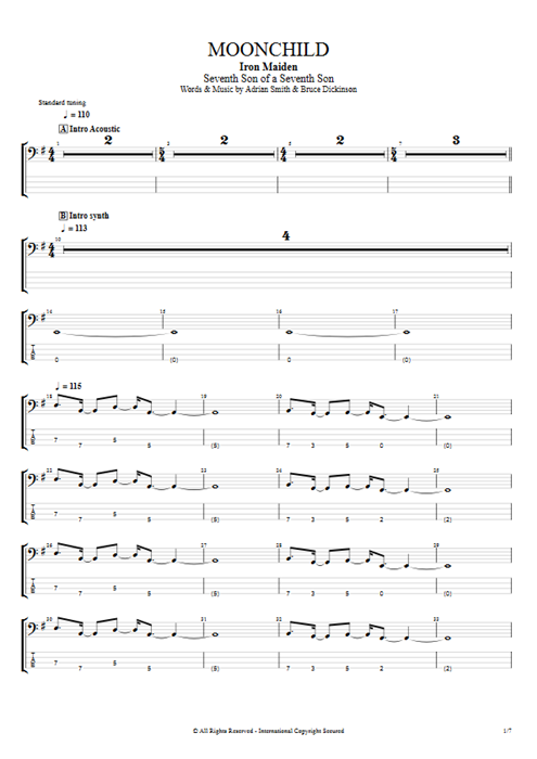 Moonchild Iron Maiden guitar pro tab EBass Guitarras y pista de acompañamiento mysongbook