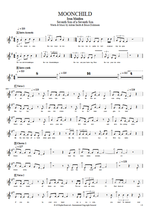 Moonchild Iron Maiden guitar pro tab Vocals Guitarras y pista de acompañamiento mysongbook
