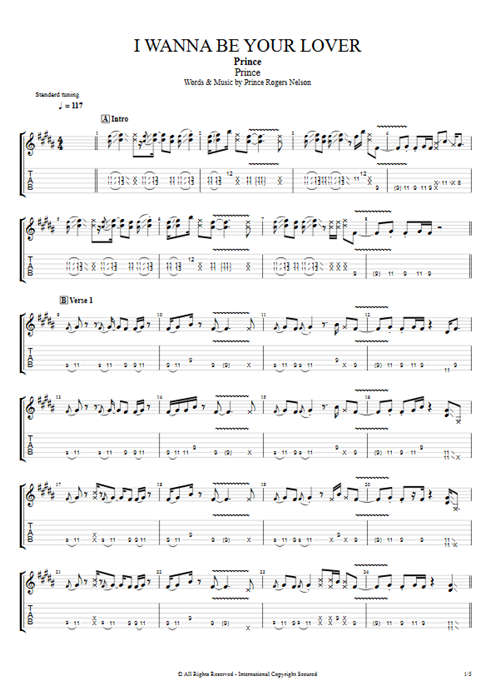 I Wanna Be Your Lover Prince guitar pro tab EGuitarII Full Score mysongbook