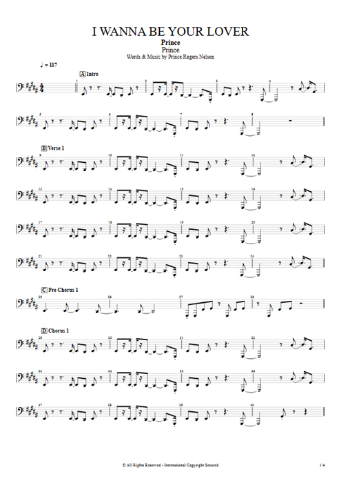 I Wanna Be Your Lover Prince guitar pro tab BassSynth Full Score mysongbook