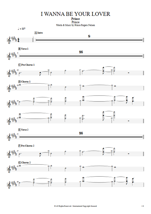I Wanna Be Your Lover Prince guitar pro tab SynthStrings Full Score mysongbook