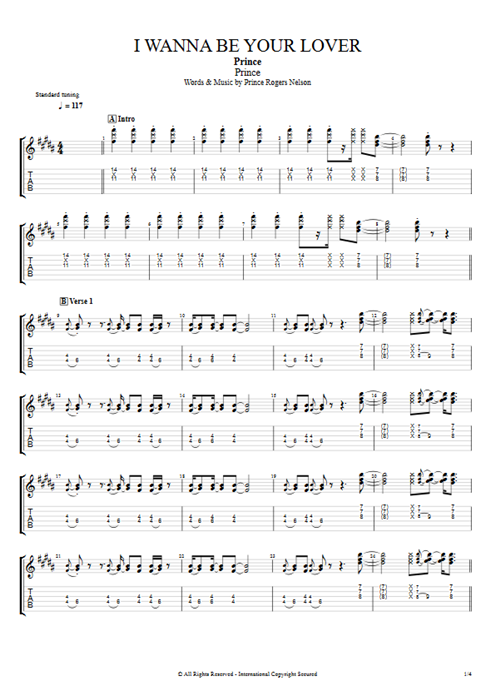 I Wanna Be Your Lover Prince guitar pro tab EGuitarI Guitars, Basses & Backing Track mysongbook