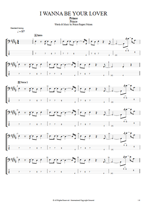 I Wanna Be Your Lover Prince guitar pro tab EBassI Guitars, Basses & Backing Track mysongbook