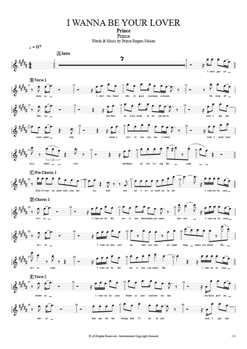 I Wanna Be Your Lover Prince guitar pro tab Vocals Guitars, Basses & Backing Track mysongbook